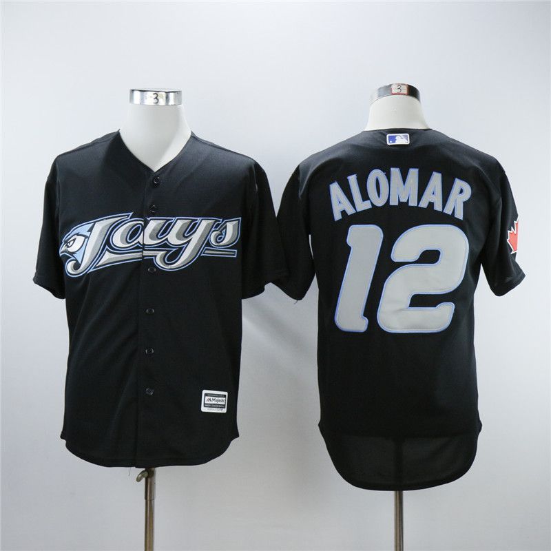 Men Toronto Blue Jays 12 Alomar Black Throwback MLB Jerseys